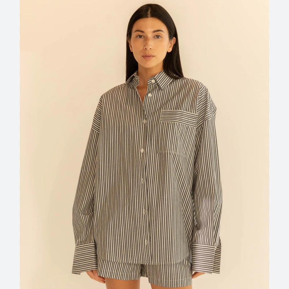 OAK + FORT Monochrome Striped Oversized Button Down Shirt